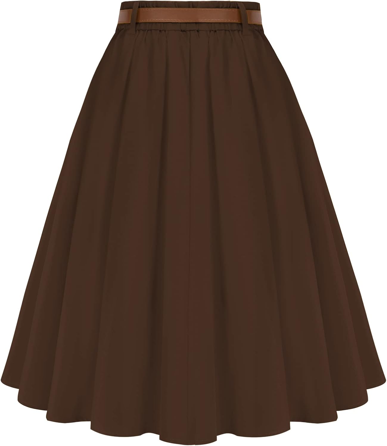Belle Poque Women's Vintage Skirt High Waisted A Line Flared Midi Skirt with Belts - Image 6