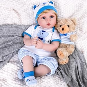 Aori Real Life Baby Dolls Lifelike Baby Doll 22 inch Realistic Newborn Boy Soft Weighted Body with Feeding Accessories Doll Set