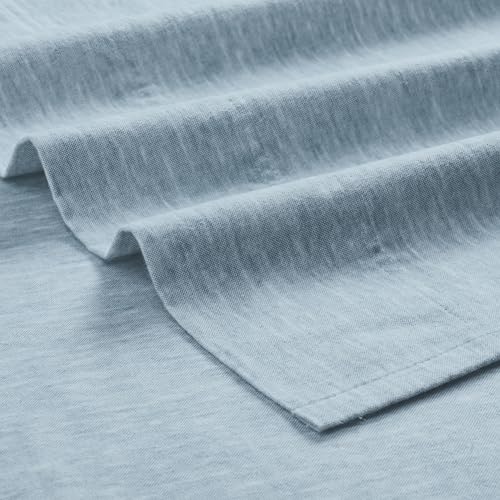 Image of Superior Melange Flannel Cotton Sheet Set, Ultra-Soft Brushed Sheets, Modern, Farmhouse Bedding, Basics, Includes; Flat Sheet, Elastic Deep Pocket Fitted Sheet, Pillowcases, Full, Washed Blue