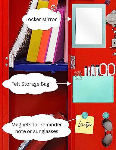 Image of Mymazn Magnetic Locker Mirror for School Locker, 5pcs Locker Accessories Kit with Magnetic Mirror, Dry Erase Board, Pen Holder, Locker Magnets for Refrigerator, Office Cabinet (Blue)