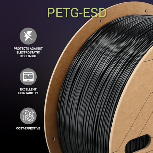 Image of Polymaker Fiberon PETG-ESD Filament 1.75mm Black 3kg - Electrostatic Discharge Safe, Tough PETG 3D Printer Filament for Electronics Industry