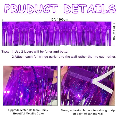 Image of 4 Pack 10 Feet Glitter Purple Parade Float Decorations for Trailer Car, Glitter Foil Fringe Metallic Tinsel Streamers Banner Garland for Graduation Homecoming Birthday Party (Glitter-Purple)