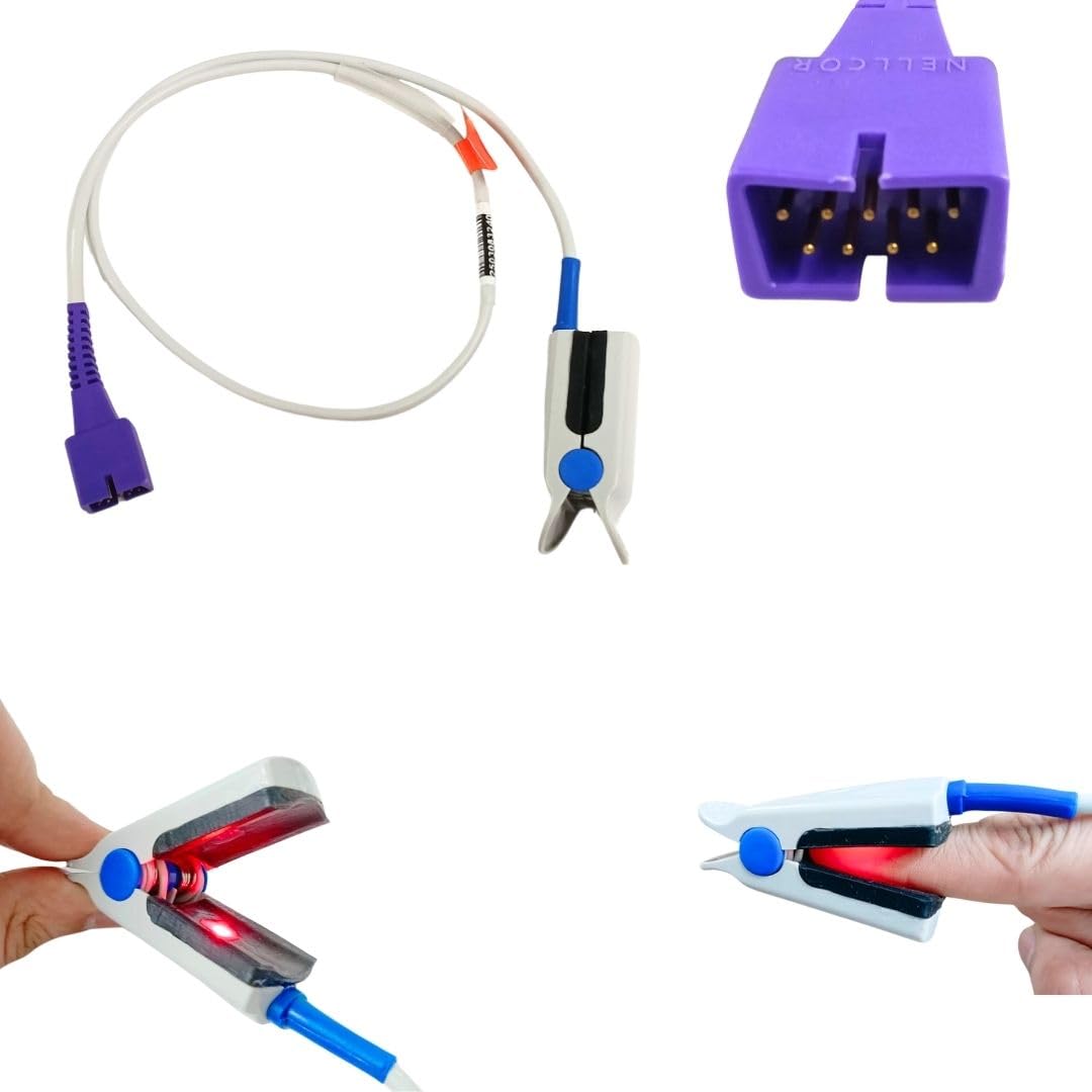 MQUIP Nellcore Adult Spo2 Probe with Sensor Adult Clip 1 Mtrs Cable 9-Pin Connector Compatible with All Multipara Monitor Brands Using Nellcor Technology. (1)-image-12