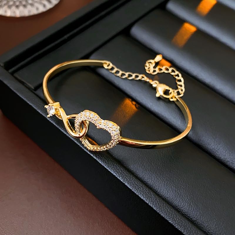 Image of To My Daughter Forever Connected Bracelet, Infinity Forever Love Heart Bracelets You Are Always In Mine From Mom Cubic Zirconia Adjustable Inspirational Gift Jewelry