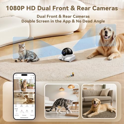 AEZ Robot Camera on Wheels 1080P Dual Lens,Indoor Movable Security Camera with 2-Way Talk,Blinky Bot with Night Vision,Distance Bot App Control for Cats/Dogs/Baby/Elderly (SD/Cloud Storage) - Image 4