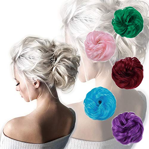 Messy Bun Hair Piece Scrunchy Updo Hair Pieces for Women Fluffy Wavy Hair Bun Scrunchies Donut Top Knot Hairpiece Synthetic Chignons With Elastic Rubber Band Hot Pink Thicker 1 pc