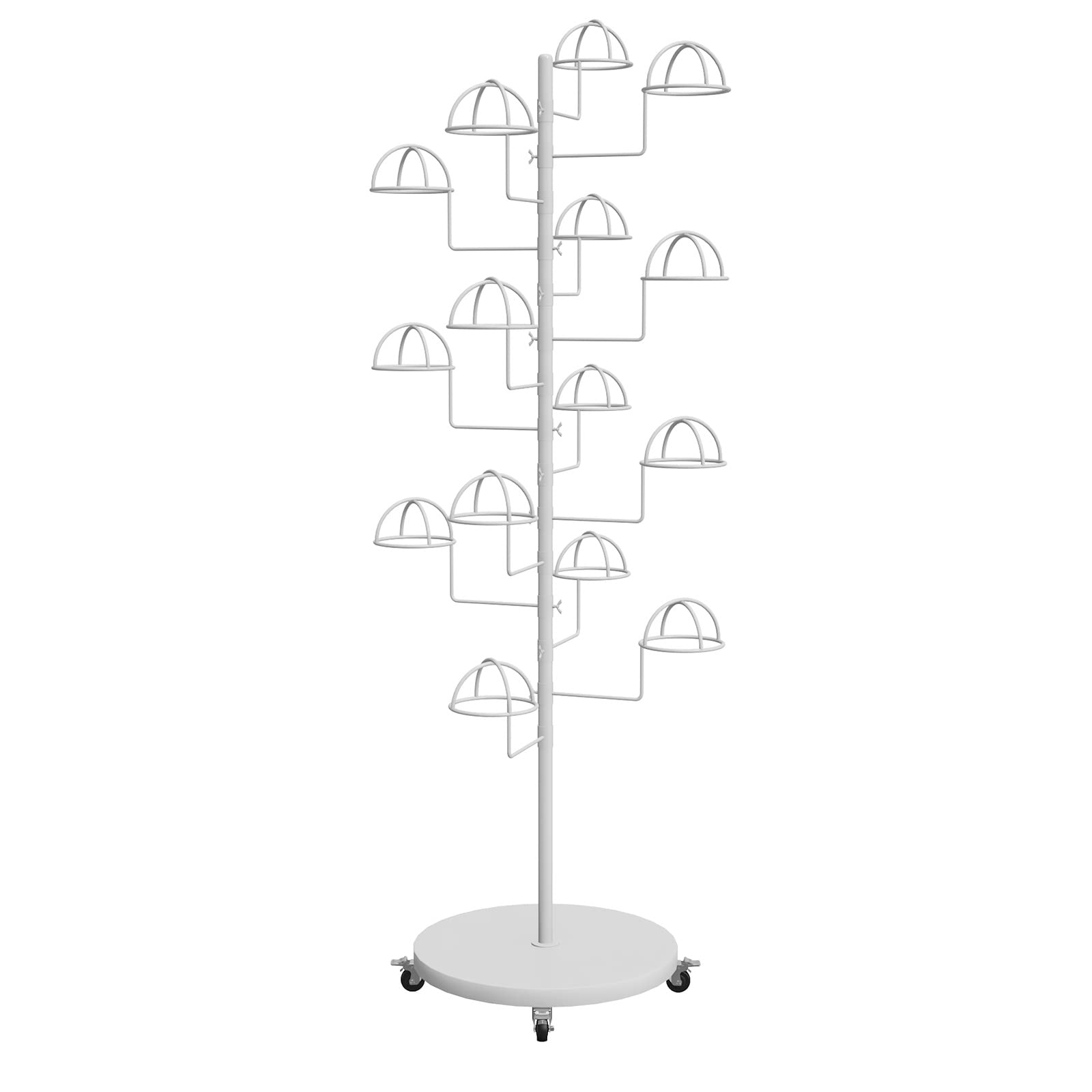 YNBSHGAA Hat Organizer Rack with Wheels, Multi-Layer Display Stand for Cowboy Hats and Wigs, Commercial Hat Tree Shelf,White-Place 15 hats