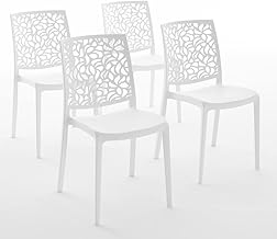 Polypropylene Chairs with Fibreglass Stackable Indoor Kitchen Dining Room Outdoor Garden Bar Restaurant Chairs Modern Design - Anna (4 Chairs, White)