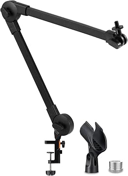 Microphone Boom Arm Mic Stand, Adjustable Suspension Boom Scissor Arm Stand with Mic Clip Holder and Heavy Duty Clamp for Streaming Podcast Recording Studio