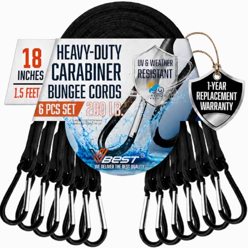 Image of 18 Inch Bungee Cords with Carabiner Hooks - 6Pcs Heavy Duty Outdoor