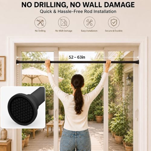 Image of AJAZZ Blackout Door Curtains for Doorways with Curtain Rods 52-63 in Length, Accordion Doors for Doorway, Magnetic Door Curtain for Bedroom Doorway Curtain Set, 1 Panel, W75 x L80 in, Black