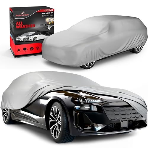 WALSER Bâche Voiture/Housse de Protection Auto Extérieure All Weather Basic - 100% Imperméable et Résistante aux Intempéries, Protection UV, Neige et Poussière, Taille 6, Argent