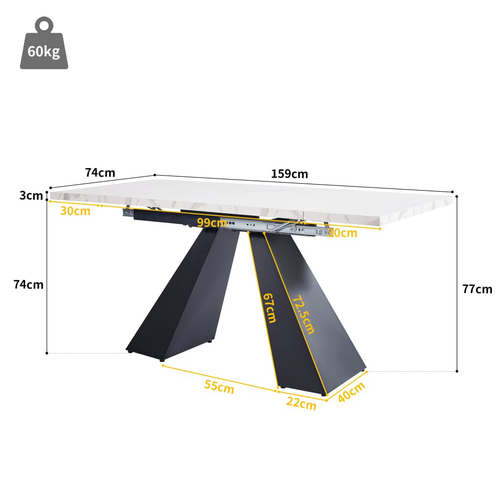 Zepneiy - Mesa de comedor extensible (99-159 x 74 x 77 cm), mesa de cocina de bajo espacio, amplia superficie de trabajo, diseño flexible, bandeja blanca con patas de columna (blanco + negro)