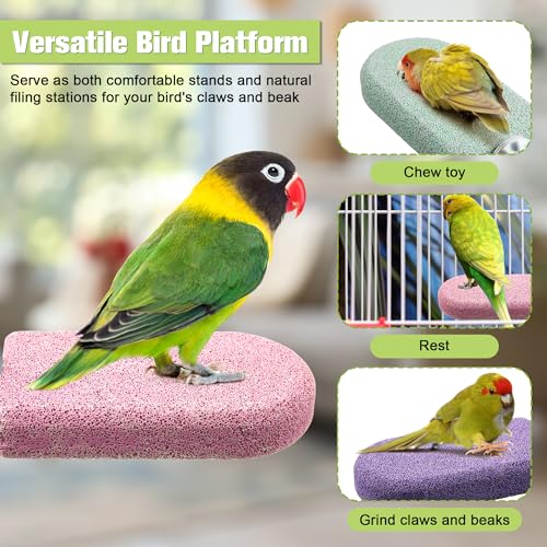 Image of 4 Pack Bird Beak Grinding Stone, Pumice Lava Ledge for Birds, Chinchillas, Hamsters, Parrots, Bird Perch Stand Climbing Ledge, Teeth & Beak Grinding Block(Long)
