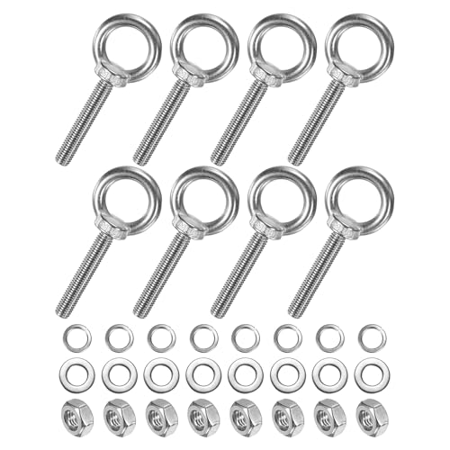 M METERXITY 8-Sets Stainless Eyebolt M10x60mm Shoulder Lifting Eye Bolt with Nuts Washers Male Screw Thread Ring Shoulder Eye Bolts Length 2.36 Inch for Suspending/Fastening
