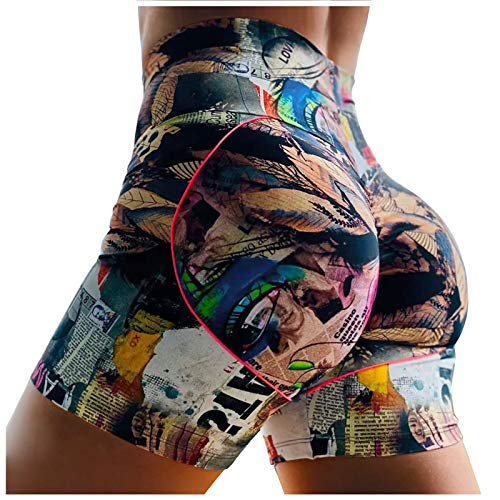 Hawkimin Yogahose Damen kurz Baumwolle Sport Leggings Sporthose Kurze Joggen Workout Tights Schlangenmuster Radlerhose Laufshorts Hohe Taille Hotpants Kompressionen Figurformende Trainingshose Cover