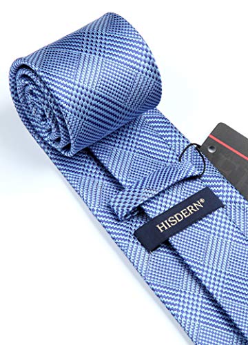 Image of HISDERN Ties for Men Plaid Checkered Tie with Pocket Square Woven Business Formal Necktie Handkerchief Set Wedding Party