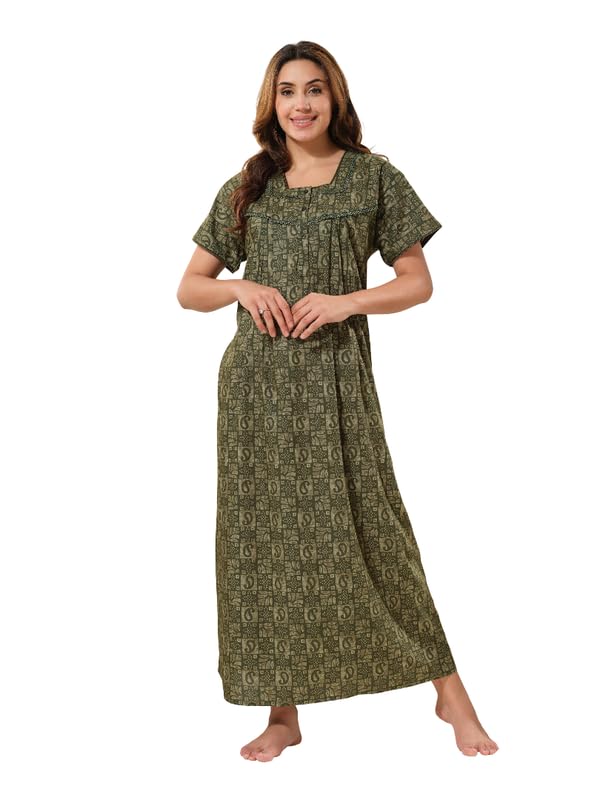 easy mom Easymom Women Round Neck Maternity Night Dress | Fit & Flare Maxi-picture-27