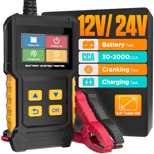 Car Battery Tester 12V 24V Automotive Battery Load Tester 30-2000 CCA, Auto Alternator Tester Charging Cranking System Testing for Car Truck Motorcycle ATV SUV Boat