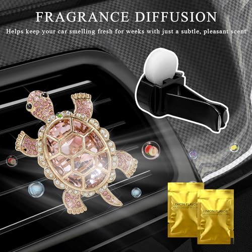 Image of 2PCS Bling Tortoise Car Air Vent Clips, Crystal Cute Turtle Air Fresheners Diffuser Vent Clip, Rhinestone Air Conditioning Outlet Clip Charm Car Interior Decor for Women Men