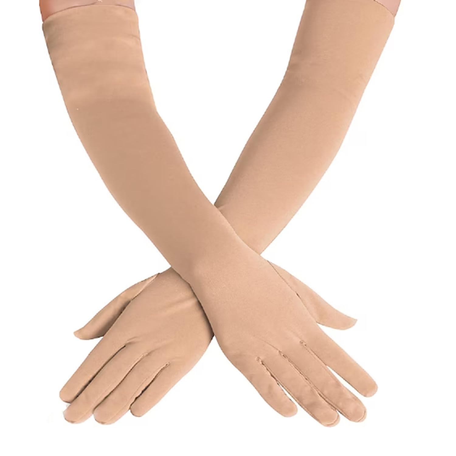 Kuber Industries Cotton Unisex Full Hand Gloves|Sunlight Protection|Soft & Cofortable Glove "1 Pair" (Cream)