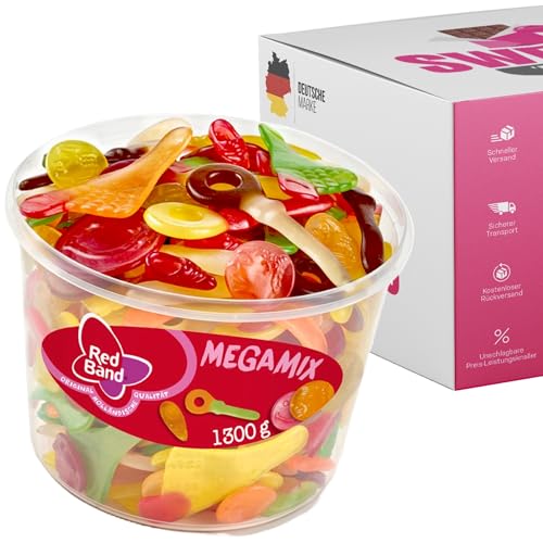 Red Band Fruchtgummi Dosen | Saure Zungen Pilze Schnuller & Mehr | Großpackungen für Party Büro oder als Geschenk (Mega Mix 1300g)