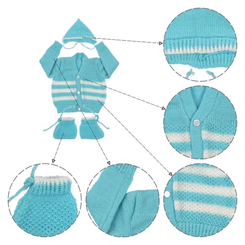 Image of Baby Girl's Soft Woolen Knitted Suit(Firozi, 6 to 12 Months) 3 Pcs Set