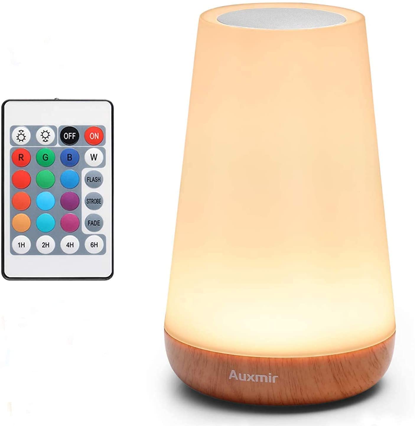Auxmir Luce Notturna Bambini, Lampada da Comodino, Lampada LED Colorata con 13 Colori, Luminosità Regolabile, 3 Modi d’Illuminazione, Touch e Telecomando, Batteria Ricaricabile, Marrone Chiaro