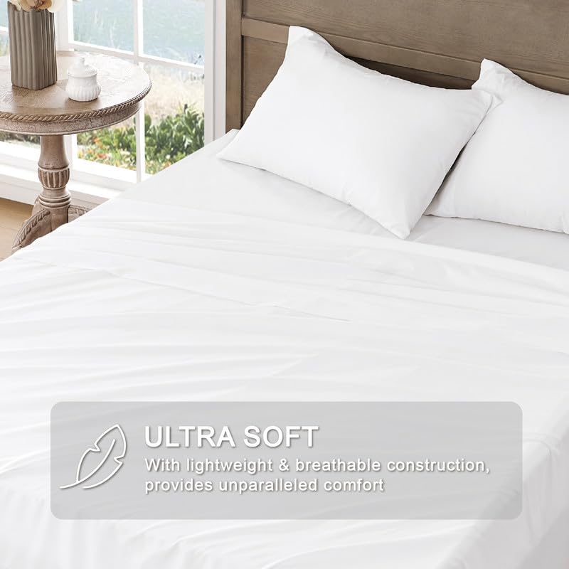 Image of FreshCulture Twin Bed Sheets - Ultra Soft Sheets for Twin Bed - Brushed Microfiber - Deep Pockets - Easy Care - Cooling & Breathable Sheets - Hotel Quality 3 Piece Sheet Set (White)