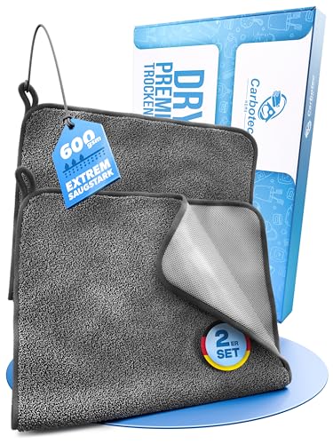 CARBOTEC Mikrofasertücher 2er-Set Trockentuch Dusche & Bad streifenfreies Mikrofaser Handtuch für Duschkabine Glas & Armaturen Auto Trockentuch Fensterputztuch & Poliertuch Fast Dry