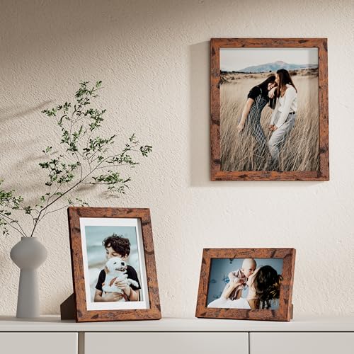Image of Vittanly Picture Frames Set of 10, Picture Frames Collage Wall Decor with Two 8x10, Four 5x7 and Four 4x6 Photo Frames, Gallery Wall Frame Set for Wall or Tabletop Display, Rustic Brown