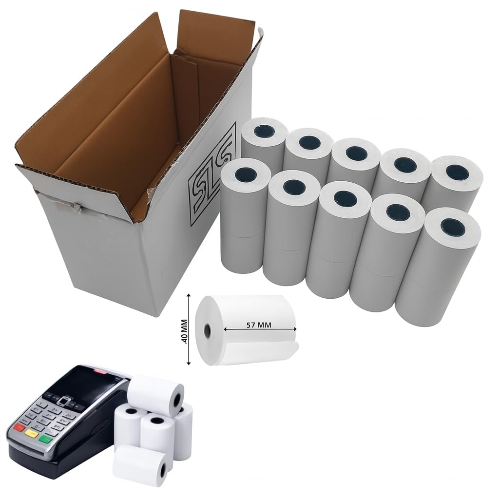 57mm x 40mm Thermal Till Rolls – BPA-Free Receipt Paper for POS, Card Machines, EPOS Systems – Fade-Resistant, Dual-Sided Printing, Long Storage Life, Compatible with Verifone & Ingenico (80)