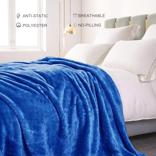 Image of Exclusivo Mezcla Plush Fuzzy Fleece Bed Blanket Twin Size, Super Soft, Fluffy and Warm Blankets for Couch, Bed, All Season (Cobalt Blue, 90x66 inches)