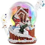 KELIVOL 100mm Christmas Snow Globe with 8 Color Lights, Music Water Snowball, Santa Claus, Snowman, Reindeer, Music Box, Christmas Decoration, Xmas Surprise for Kids (Gingerbread House)