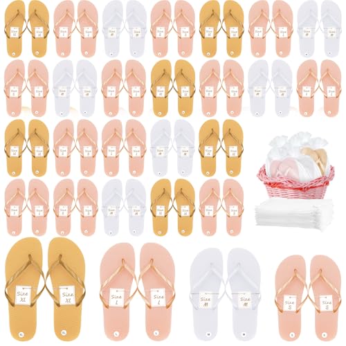 KisSealed Bulk Flip Flops for Wedding 24 Pairs Flip Flop Sandals Hotel Guest Spa Slippers with Size Cards for Pool Beach Party