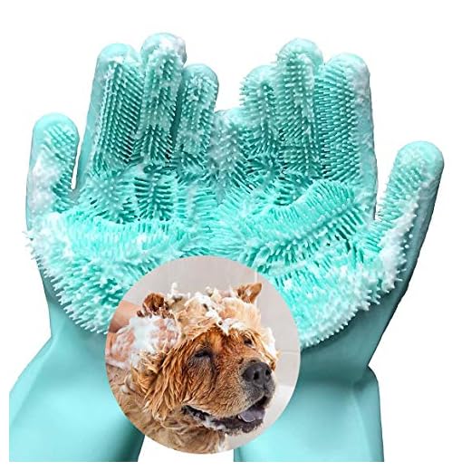 FecPecu Pet Grooming Gloves, Dog Bathing Shampoo Gloves with High Density Teeth, Silicone Hair Removal Gloves with Enhanced Five Finger Design for Dogs, Cats (Green)