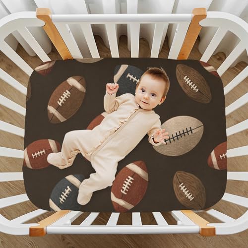 Image of American Football Sport Vintage Crib Sheets Soft Breathable Fitted Baby Crib Sheets Mattress Cover for Girls Boys52 x 28 inch x 9 inch