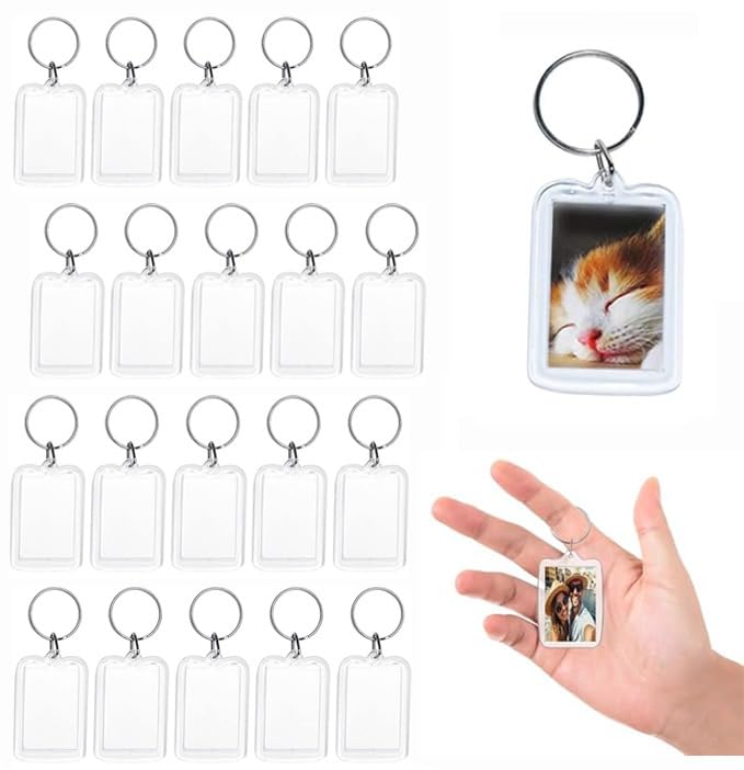FonVan 20 Piezas llaveros acrílicos para fotos, Llavero Acrílico con Foto Transparente Doble Cara, Llavero con Foto para insertar imágenes personalizadas, 4.8 x 3.5 cm
