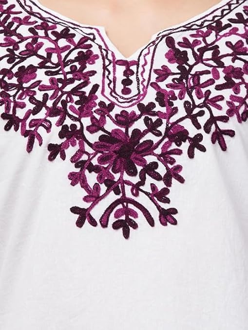 Image of Ukal Hand Embroidered Summer Fashion Chikankari Cotton Short Top Tunic Kurti for Women & Girl's