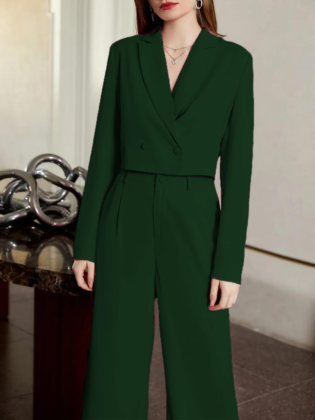 KOTTY Women's Co-ords Solid Dress Set Bottle Green 3