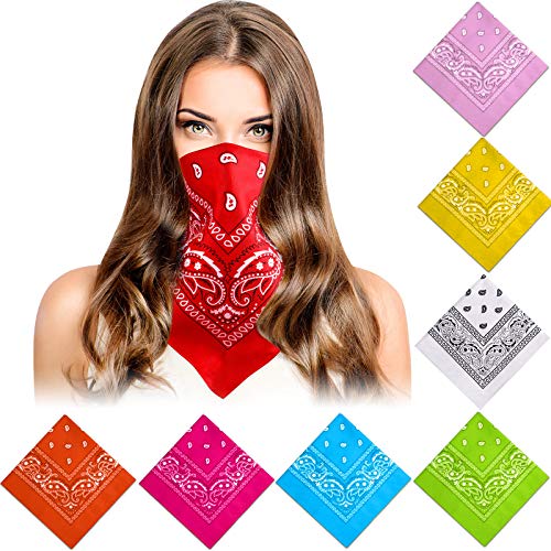 8 Pieces Paisley Cowboy Bandana Headband Polyester Unisex Double-Sided Printed Headwraps Wristband Assorted Color Handkerchiefs Party Favor for Men Women Dog (Bright Green, Orange, Sky Blue, Rose Red)