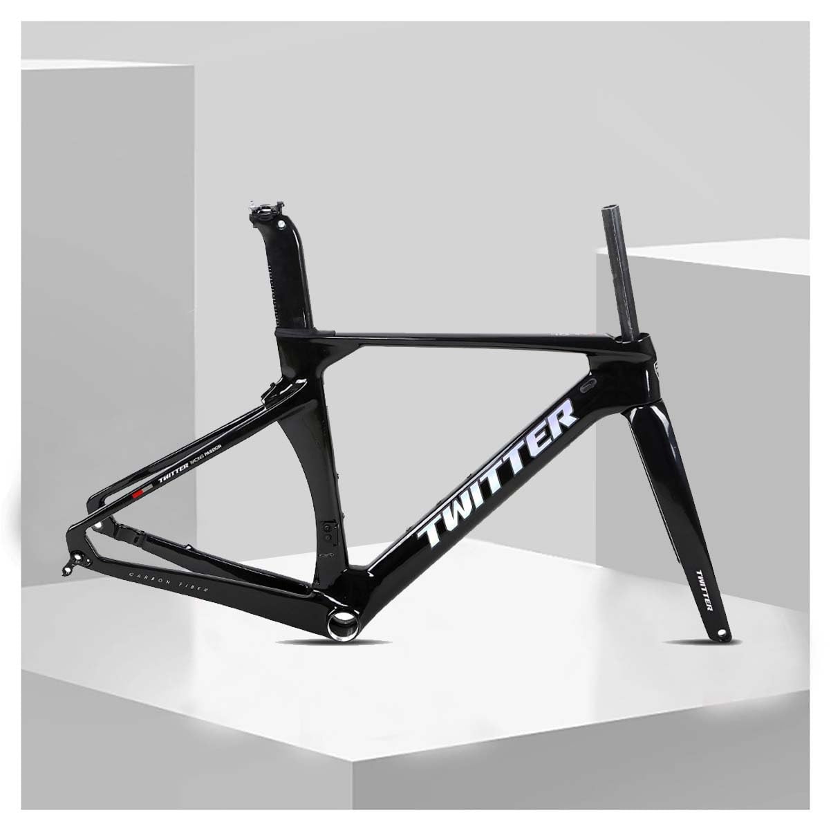 KLWEKJSD .Road Bikes Frameset with Bike Fork Carbon Fiber Disc Brake Frame 46/48/50/52/54CM Thru Axle Frame for 700C Wheels BB386MM Internal Alignment (Color : Black, Size : 54CM)