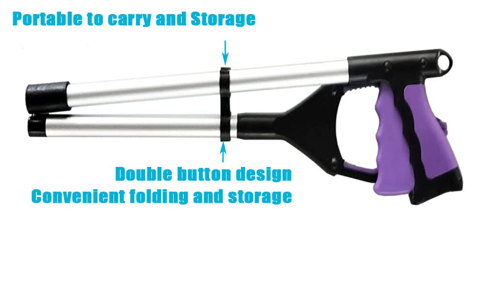 HUWEIJIA Foldable Litter Waste Garbage Reachers Magnetic Pickers Pick Up Tools Gripper Extender Grabber Swivel Jaw Collapsible Trash Picking Grab Tool for Elderly, Disabled and Children (Purple)