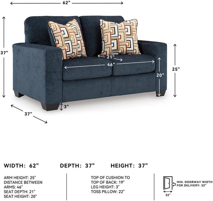 BOWERY HILL Loveseat & Sofa Set in Navy Blue Polyester