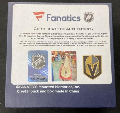 SHEA THEODORE Signed Auto en Knights Game-Used Ice Puck FANATICS B057968 - Autographed Other Game Used NHL Items