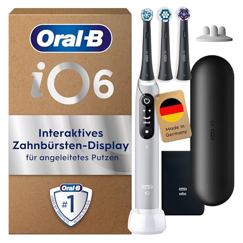 Oral-B iO Series 6 Elektrische Zahnbürste — Electric Toothbrush, Inkl. 3 Aufsteckbürsten und Reise-Etui — 5 Putzmodi für Zahnpflege, Zahnbürste Elektrisch, Designed by Braun, Grau*