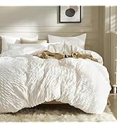 JELLYMONI White Duvet Cover King Size, 3pcs Washed Microfiber Bedding Set, Soft Breathable Seersu...