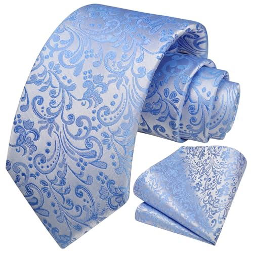 Image of HISDERN Men Floral Ties Woven Classic 3.4 inch Necktie Set Formal Tie Pocket Square for Wedding with Handkerchief Gift Box