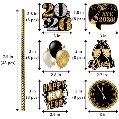 48 pitillos Happy New Year 2026 decorativos miniatura 3
