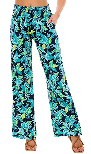 EXCHIC Femmes Décontracté Jambe Droite Boho Yoga Pantalon Élastique Taille Haute Pantalon avec Poches(XXL, Series 2#4)